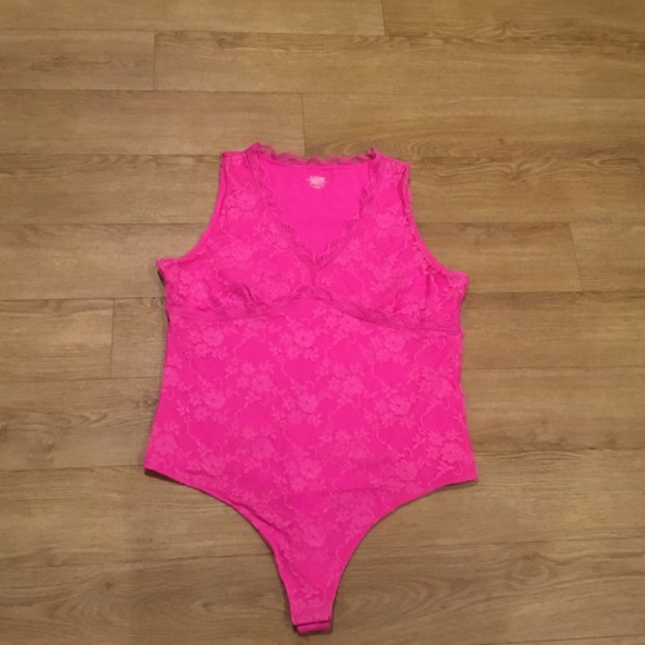 NWOT Hot Pink Lace Tank Top Bodysuit Plus Size XXL - Picture 4 of 6